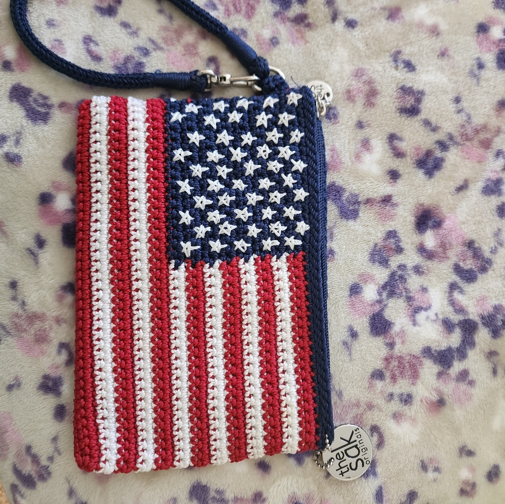 The Sak Red, White, and Blue Crochet Wristlet